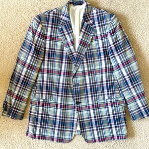 Haspel 100% Cotton Madras Plaid Blazer Size 42 Regular Colorful Preppy Summer